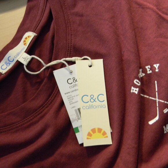 C&C California Maroon Burgundy Hockey Mom Tee Shirt Top Size L NWT - Picture 5 of 5